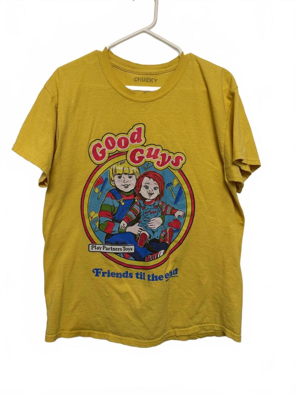 Chucky Good Guys Friends 'Til The End Yellow Graphic T-Shirt Size Large